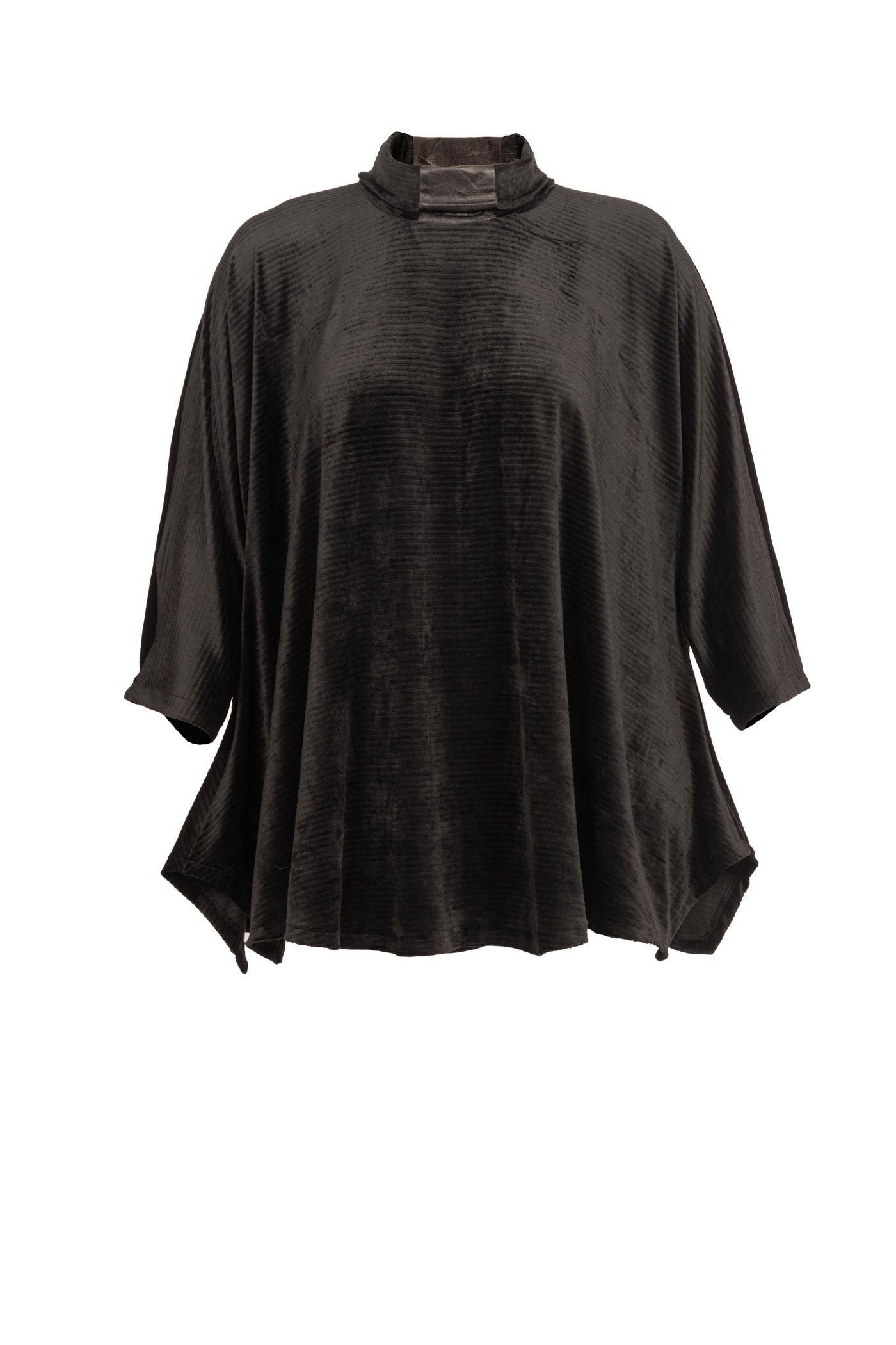 Schwarze Jersey-Tunika mit Rollkragen und Deko Streifen für damen in großen größen, ansicht von vorne