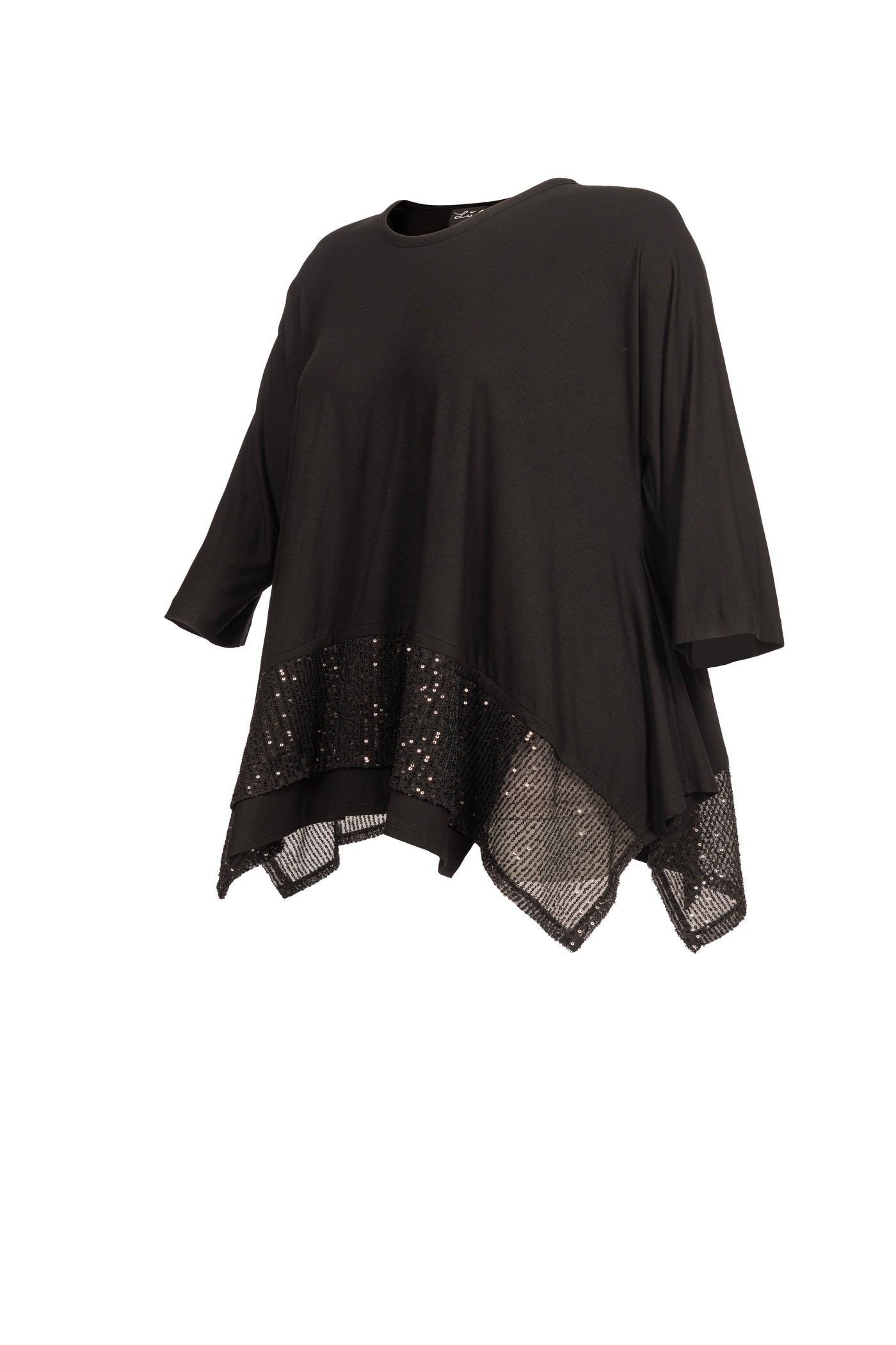 Schwarze Jersey Tunika mit angesetztem Rocksaum mit Pailletten besetzt Seitenansicht