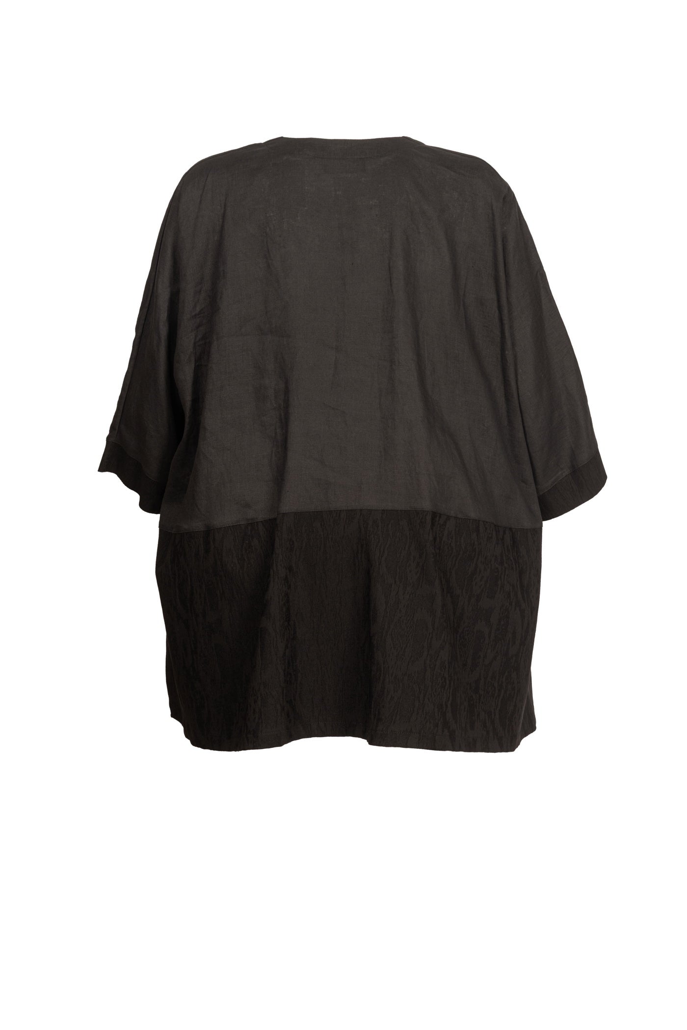 Schwarze Leinen-Tunika mit ballonförmigen Rock und zwei Beuteltaschen ansicht von hinten