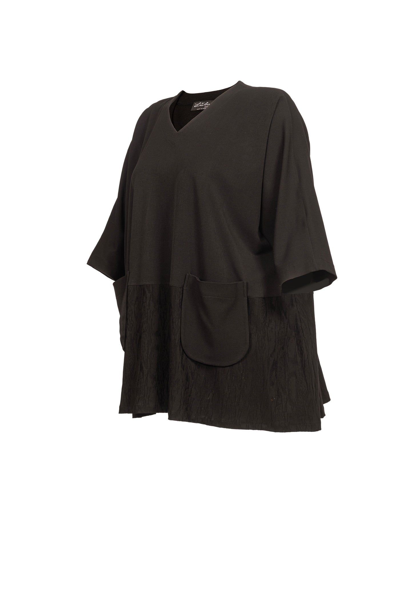 Schwarze Tunika aus Viskose Polyester Spandex ansicht von der seite