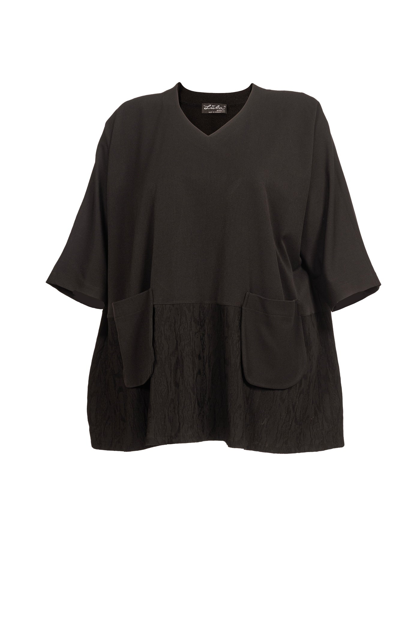 Schwarze luxuriöse Tunika aus Viskose Polyester Spandex ansicht von vorne