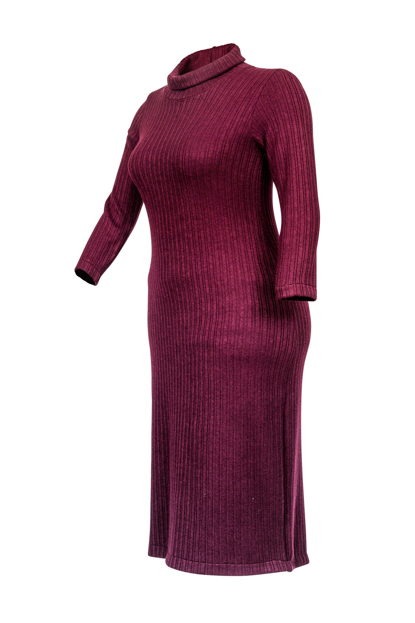 Bordeauxrotes Strickkleid, gerader Schnitt, große Größen